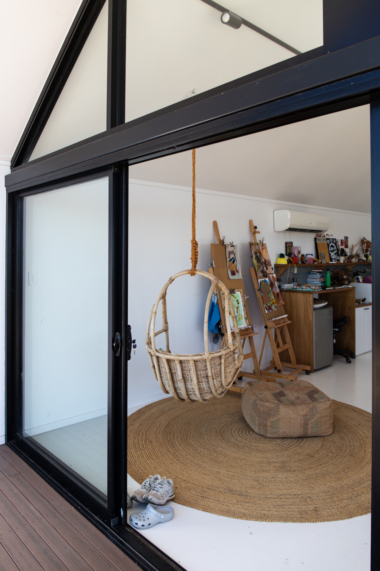 Studio exterior with swing seat